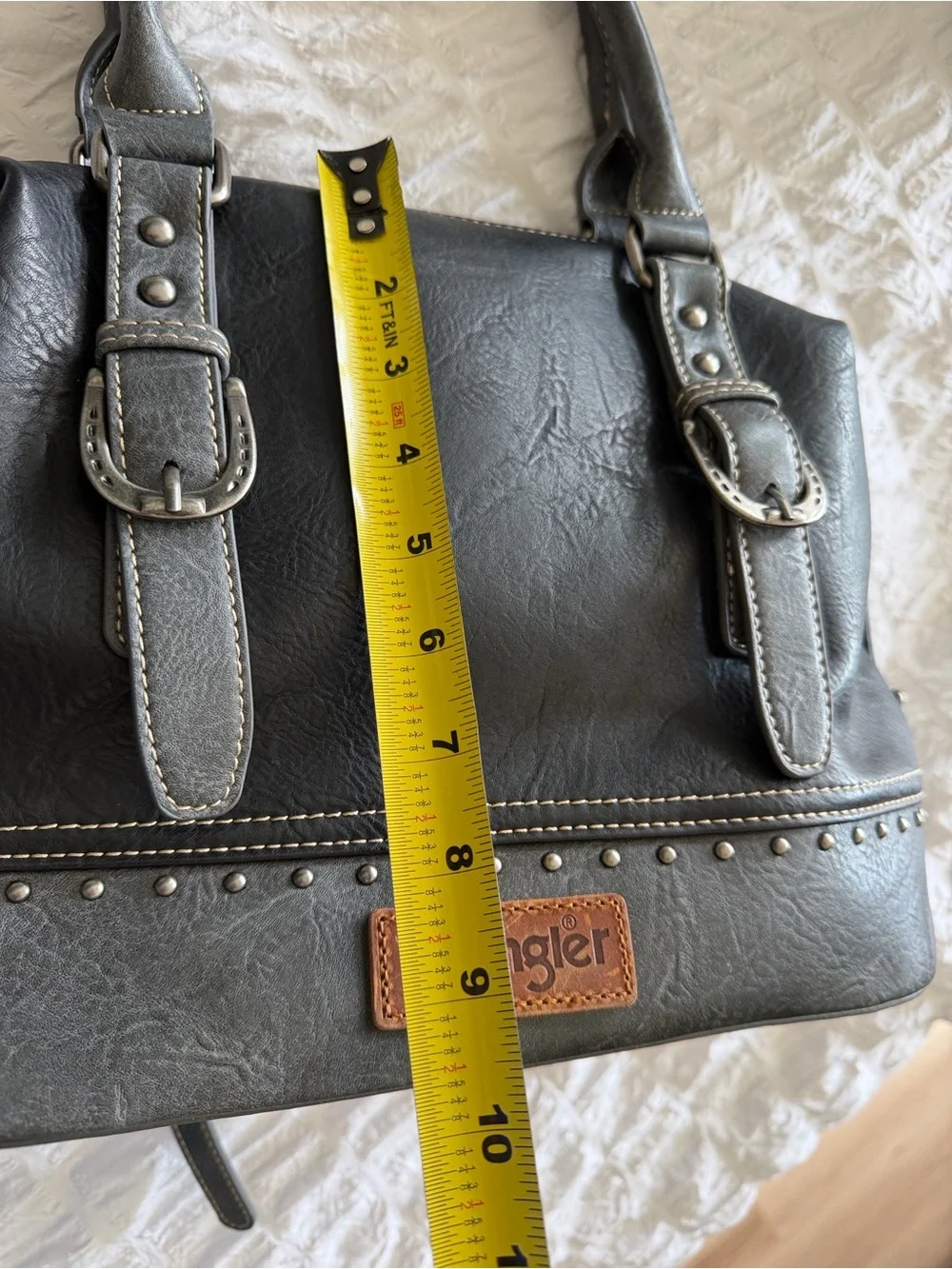 Wrangler Black and Gray Two-Tone Satchel with Stud Trim